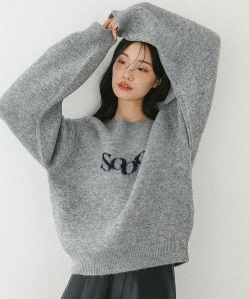 新品未使用●JUN&ROPE ロゴジャガード　ニット グレーベージュ　L　完売品 LAKOLE（ラコレ）の「アニマルロゴジャガードニット / 234985（ニット