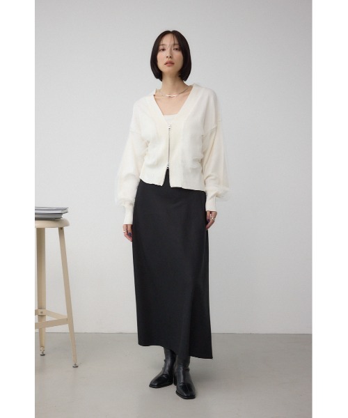 AZUL by moussy（アズールバイマウジー）の「チュールドッキングニットカーディガン（カーディガン/ボレロ・レディース・ブラック/杢グレー/アイボリー・FREE）」の7枚目の写真