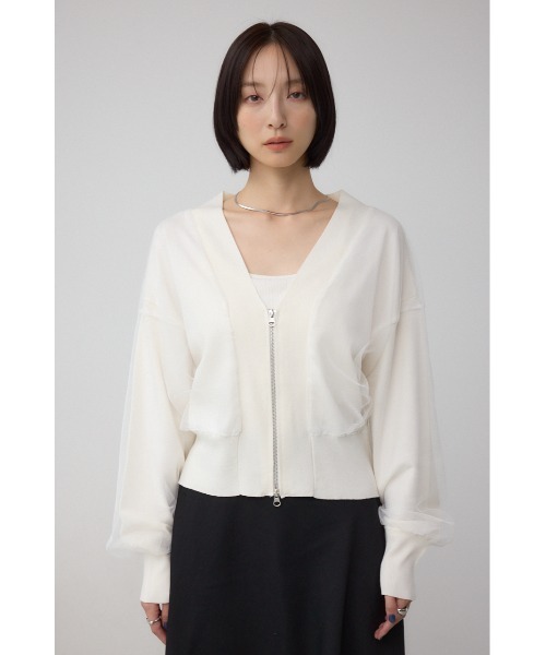 AZUL by moussy（アズールバイマウジー）の「チュールドッキングニットカーディガン（カーディガン/ボレロ・レディース・ブラック/杢グレー/アイボリー・FREE）」の8枚目の写真