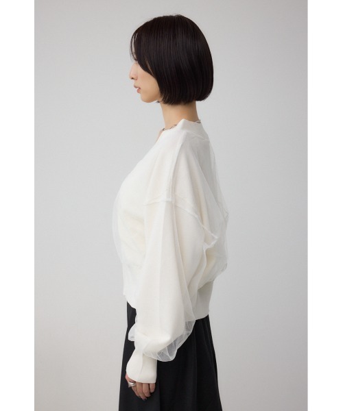 AZUL by moussy（アズールバイマウジー）の「チュールドッキングニットカーディガン（カーディガン/ボレロ・レディース・ブラック/杢グレー/アイボリー・FREE）」の9枚目の写真