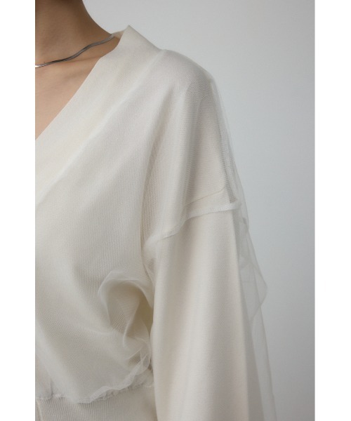 AZUL by moussy（アズールバイマウジー）の「チュールドッキングニットカーディガン（カーディガン/ボレロ・レディース・ブラック/杢グレー/アイボリー・FREE）」の12枚目の写真