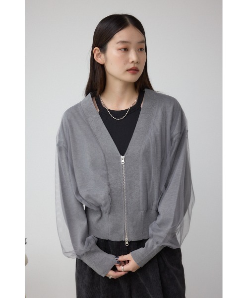 AZUL by moussy（アズールバイマウジー）の「チュールドッキングニットカーディガン（カーディガン/ボレロ・レディース・ブラック/杢グレー/アイボリー・FREE）」の13枚目の写真