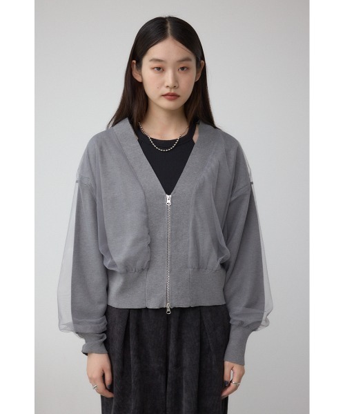 AZUL by moussy（アズールバイマウジー）の「チュールドッキングニットカーディガン（カーディガン/ボレロ・レディース・ブラック/杢グレー/アイボリー・FREE）」の15枚目の写真