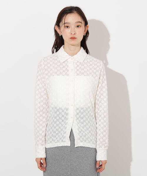 N.(N. Natural Beauty Basic)(エヌエヌナチュラルビューティーベーシック)の「起毛レースシャツ(シャツ/ブラウス・レディース・オフホワイト/ライトグリーン/レッド・MEDIUM)」の5枚目の写真