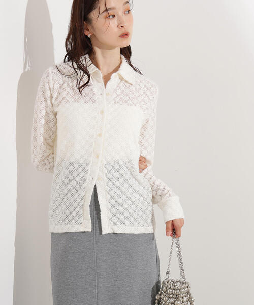 N.(N. Natural Beauty Basic)(エヌエヌナチュラルビューティーベーシック)の「起毛レースシャツ(シャツ/ブラウス・レディース・オフホワイト/ライトグリーン/レッド・MEDIUM)」の2枚目の写真