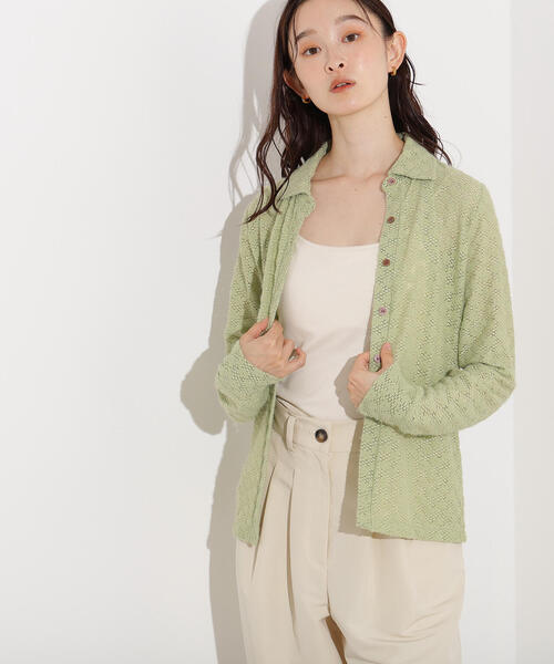 N.(N. Natural Beauty Basic)(エヌエヌナチュラルビューティーベーシック)の「起毛レースシャツ(シャツ/ブラウス・レディース・オフホワイト/ライトグリーン/レッド・MEDIUM)」の3枚目の写真