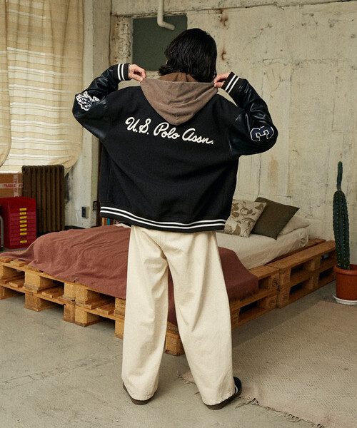 U.S. POLO ASSN.(ユーエスポロアッスン)の「U.S. POLO ASSN./ユーエスポロアッスン 別注 FAKE LEATHER STADIUM JACKET/メルトンフェイクレザースタジャン(限定展開)(ブルゾン・メンズ・ネイビー/ブラック・SMALL/LARGE/MEDIUM)」の11枚目の写真