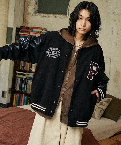 U.S. POLO ASSN.(ユーエスポロアッスン)の「U.S. POLO ASSN./ユーエスポロアッスン 別注 FAKE LEATHER STADIUM JACKET/メルトンフェイクレザースタジャン(限定展開)(ブルゾン・メンズ・ネイビー/ブラック・SMALL/LARGE/MEDIUM)」の14枚目の写真