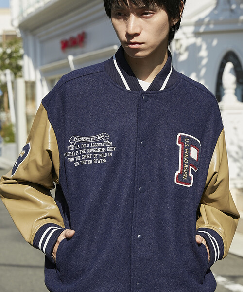 U.S. POLO ASSN.(ユーエスポロアッスン)の「U.S. POLO ASSN./ユーエスポロアッスン 別注 FAKE LEATHER STADIUM JACKET/メルトンフェイクレザースタジャン(限定展開)(ブルゾン・メンズ・ネイビー/ブラック・SMALL/LARGE/MEDIUM)」の20枚目の写真