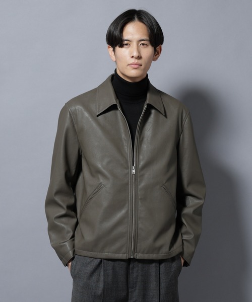 ヴィンテージライクフェイクレザー スポーツジャケット（ブルゾン