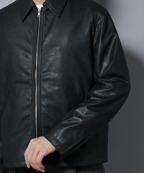ヴィンテージライクフェイクレザー スポーツジャケット（ブルゾン