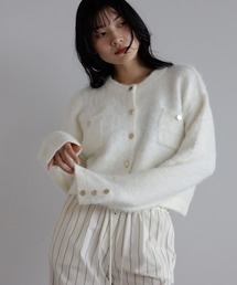 gold button mini pocket cardigan / 金釦ミニポケットシャギーカーディガン