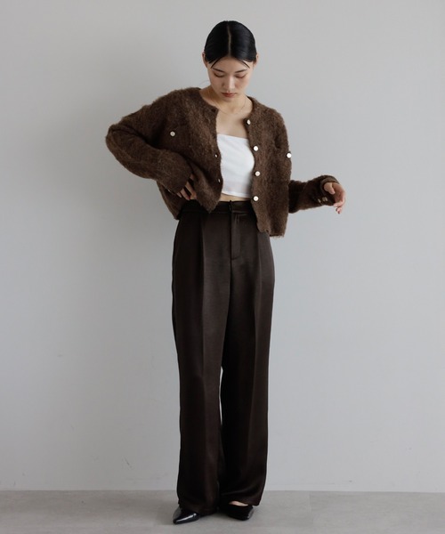 ENC（エンク）の「gold button mini pocket cardigan / 金釦ミニポケットシャギーカーディガン（カーディガン/ボレロ・レディース・ブラック/アイボリー/ダークブラウン・FREE）」の19枚目の写真