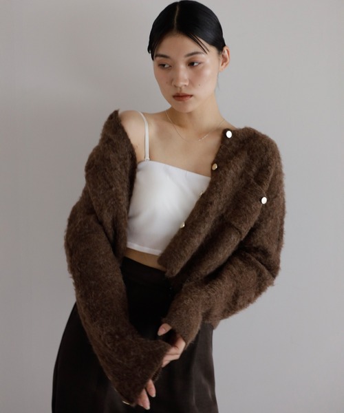 ENC（エンク）の「gold button mini pocket cardigan / 金釦ミニポケットシャギーカーディガン（カーディガン/ボレロ・レディース・ブラック/アイボリー/ダークブラウン・FREE）」の22枚目の写真