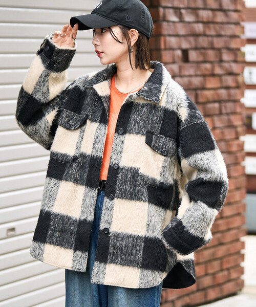 限定展開 チェック シャギー シャツ アウター（その他アウター