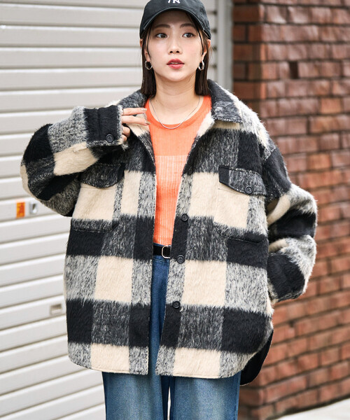 限定展開 チェック シャギー シャツ アウター（その他アウター