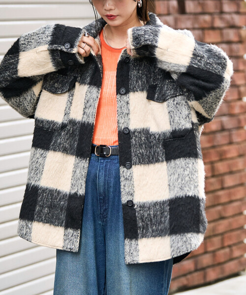 限定展開 チェック シャギー シャツ アウター（その他アウター