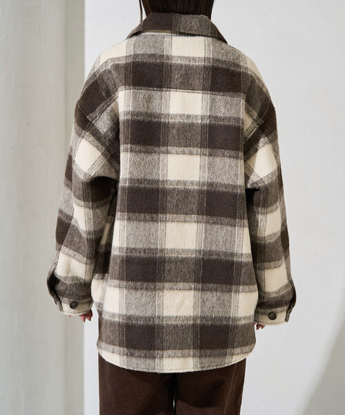 B15533 美品 KOOI 22AW チェックシャギー スタジャン 2 CYAN TOKYO】ウールシャギースタンドブルゾン/407262