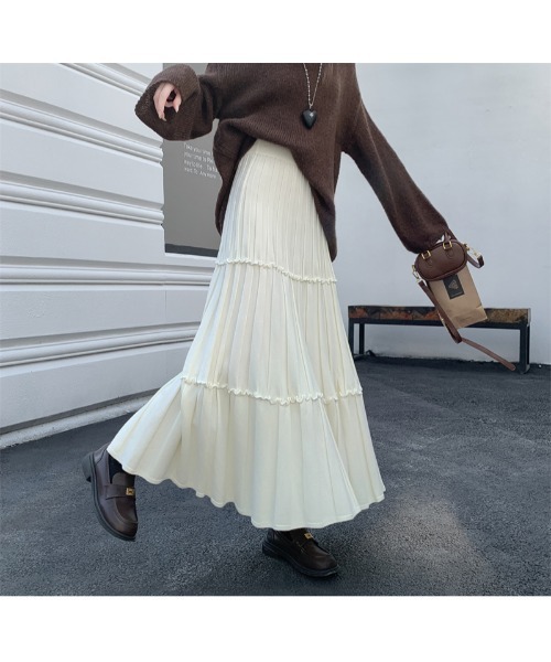 Doula Doula(ドゥーラドゥーラ)の「切り替えフレアニットスカート(スカート・レディース・アイボリー/ブラック/グレー・FREE)」の9枚目の写真