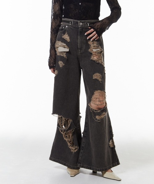 JOSE MOON（ジョゼムーン）の「ZIP DAMAGE DENIM/ジップダメージデニム（デニムパンツ・レディース・ブラウン/ベージュ・34/36/38）」の6枚目の写真