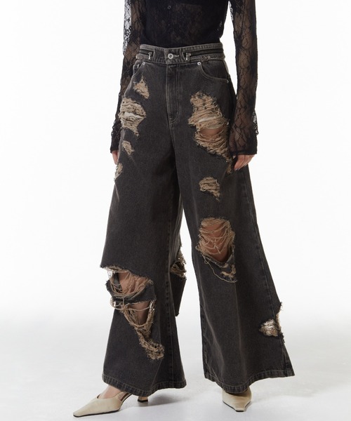 JOSE MOON（ジョゼムーン）の「ZIP DAMAGE DENIM/ジップダメージデニム（デニムパンツ・レディース・ブラウン/ベージュ・34/36/38）」の8枚目の写真