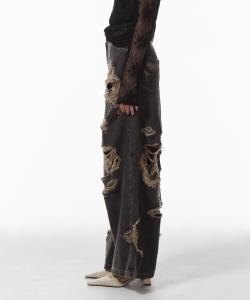 JOSE MOON（ジョゼムーン）の「ZIP DAMAGE DENIM/ジップダメージデニム（デニムパンツ・レディース・ブラウン/ベージュ・34/36/38）」の10枚目の写真