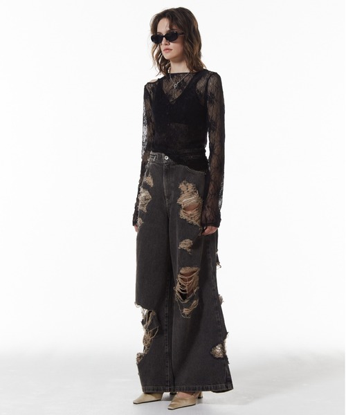 JOSE MOON（ジョゼムーン）の「ZIP DAMAGE DENIM/ジップダメージデニム（デニムパンツ・レディース・ブラウン/ベージュ・34/36/38）」の14枚目の写真