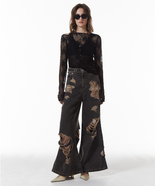 JOSE MOON（ジョゼムーン）の「ZIP DAMAGE DENIM/ジップダメージデニム（デニムパンツ・レディース・ブラウン/ベージュ・34/36/38）」の12枚目の写真