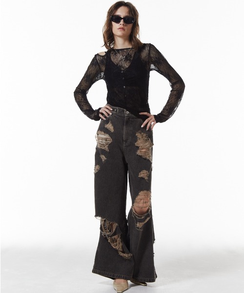 JOSE MOON（ジョゼムーン）の「ZIP DAMAGE DENIM/ジップダメージデニム（デニムパンツ・レディース・ブラウン/ベージュ・34/36/38）」の18枚目の写真