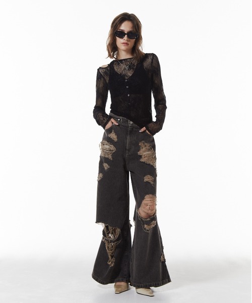 JOSE MOON（ジョゼムーン）の「ZIP DAMAGE DENIM/ジップダメージデニム（デニムパンツ・レディース・ブラウン/ベージュ・34/36/38）」の17枚目の写真