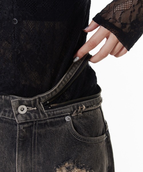 JOSE MOON（ジョゼムーン）の「ZIP DAMAGE DENIM/ジップダメージデニム（デニムパンツ・レディース・ブラウン/ベージュ・34/36/38）」の21枚目の写真