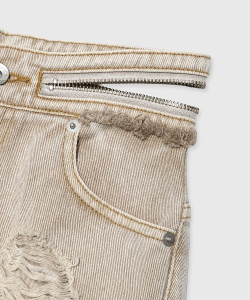 JOSE MOON（ジョゼムーン）の「ZIP DAMAGE DENIM/ジップダメージデニム（デニムパンツ・レディース・ブラウン/ベージュ・34/36/38）」の5枚目の写真