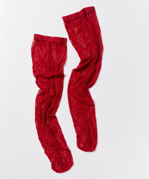 JOSE MOON（ジョゼムーン）の「LACE OVER-KNEE SOCKS/レースオーバーニーソックス（ソックス/靴下・レディース・ホワイト/レッド/ベージュ/ブラック/サックスブルー/グレー・FREE）」の6枚目の写真