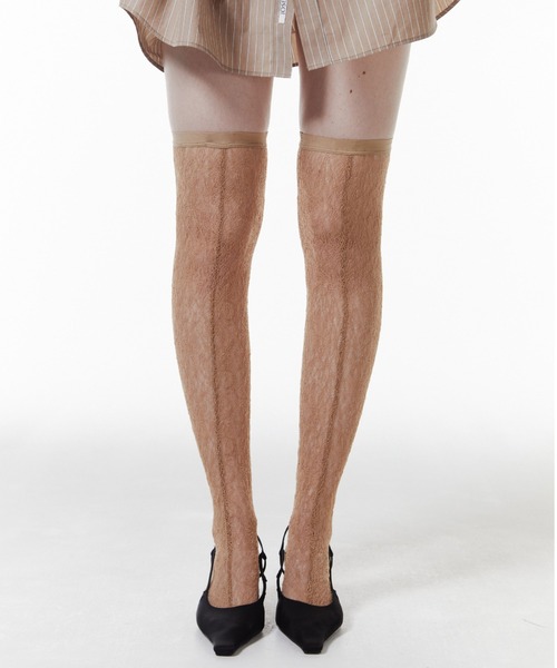 JOSE MOON（ジョゼムーン）の「LACE OVER-KNEE SOCKS/レースオーバーニーソックス（ソックス/靴下・レディース・ホワイト/レッド/ベージュ/ブラック/サックスブルー/グレー・FREE）」の7枚目の写真