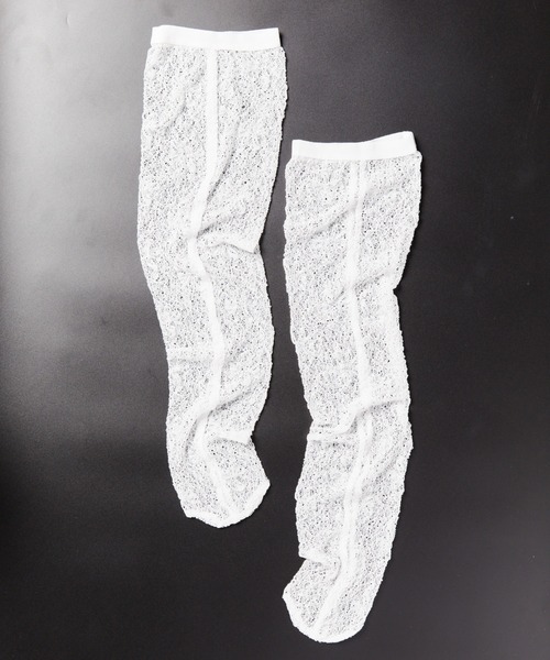 JOSE MOON（ジョゼムーン）の「LACE OVER-KNEE SOCKS/レースオーバーニーソックス（ソックス/靴下・レディース・ホワイト/レッド/ベージュ/ブラック/サックスブルー/グレー・FREE）」の12枚目の写真