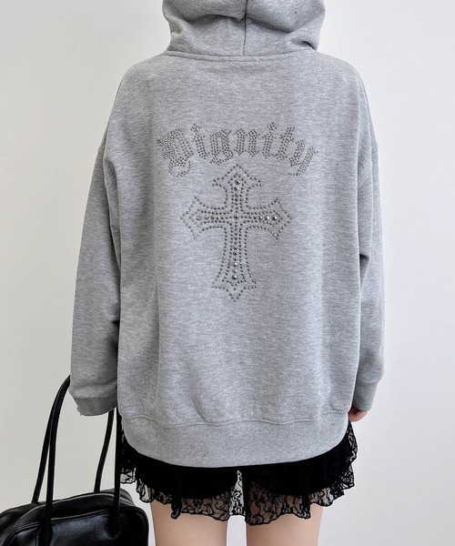 9090 パーカー チャコール ラインストーン フーディー 9090 パーカー チャコール ラインストーン フーディー 9090