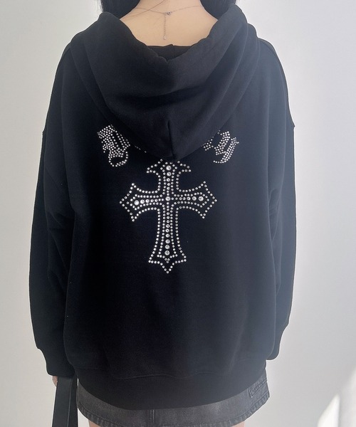 9090 パーカー チャコール ラインストーン フーディー 9090 パーカー チャコール ラインストーン フーディー 9090