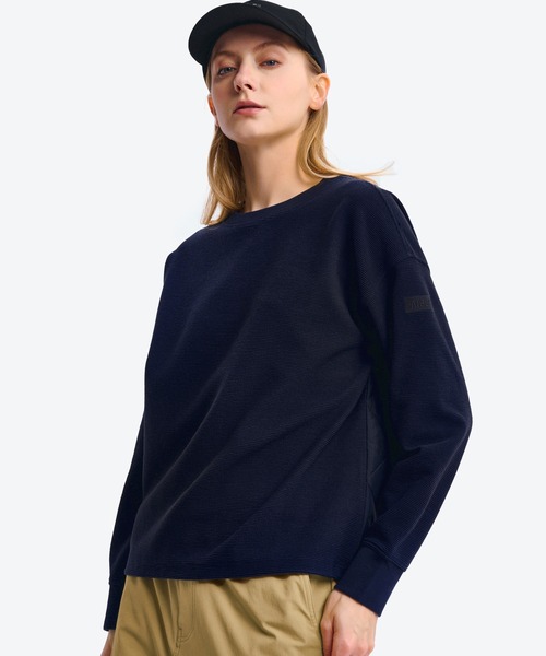 AIGLE（エーグル）の「ダイヤモンドキルティング ワッフルフリースプルオーバー（スウェット・レディース・ホワイト/ダークネイビー・36/38/40）」の2枚目の写真