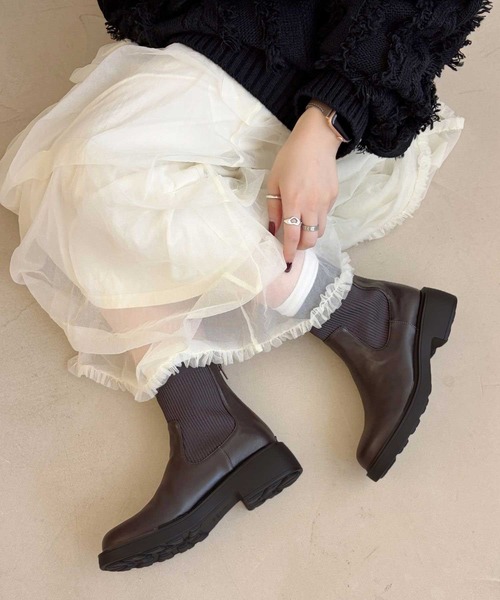 セール】厚底 リブニット バックジップ ブーツ /52407（ブーツ）｜WA