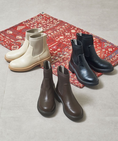 WA ORiental TRaffic(ダブルエーオリエンタルトラフィック)の「厚底 リブニット バックジップ ブーツ /52407(ブーツ・レディース・ブラック/ブラウン/ベージュ・S/M/L/LL/SS/3L)」の4枚目の写真