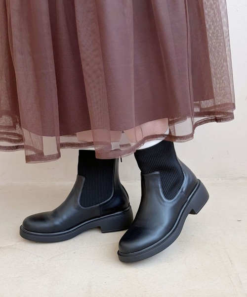 WA ORiental TRaffic(ダブルエーオリエンタルトラフィック)の「厚底 リブニット バックジップ ブーツ /52407(ブーツ・レディース・ブラック/ブラウン/ベージュ・S/M/L/LL/SS/3L)」の6枚目の写真