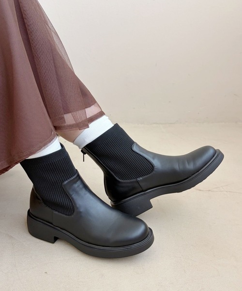 WA ORiental TRaffic(ダブルエーオリエンタルトラフィック)の「厚底 リブニット バックジップ ブーツ /52407(ブーツ・レディース・ブラック/ブラウン/ベージュ・S/M/L/LL/SS/3L)」の9枚目の写真