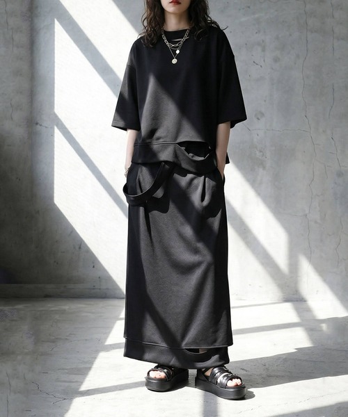 antiqua(アンティカ)の「Iライン リブスカート(スカート・レディース・グレー/ブラック・ONESIZE)」の3枚目の写真