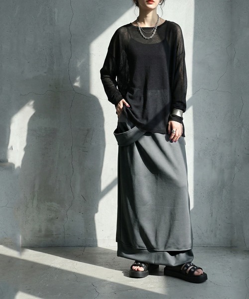 antiqua(アンティカ)の「Iライン リブスカート(スカート・レディース・グレー/ブラック・ONESIZE)」の11枚目の写真