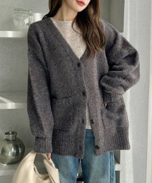【6色展開】軽くて暖かい ブークレ Vネックニットカーディガン