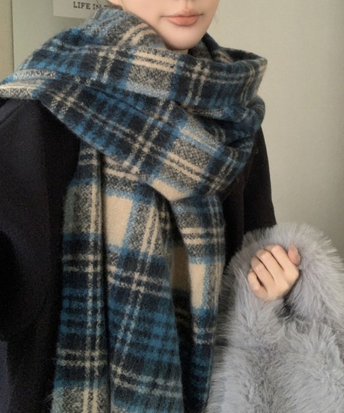 セール】大判チェック柄ストール（マフラー）｜2ly2（トゥーリートゥー