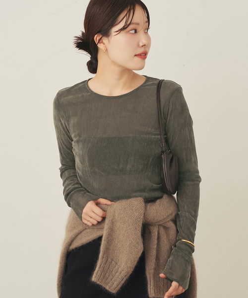 ✴︎お値下げ✴︎新品未使用タグ付き Plage フロッキーメッシュロンT ブラウン 一部カラーWEB限定追加》Flocky Mesh ロンT（Tシャツ／カットソー