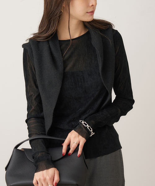 【plage】Flocky MeshロンT ブラック 一部カラーWEB限定追加予約》Flocky Mesh ロンT（Tシャツ