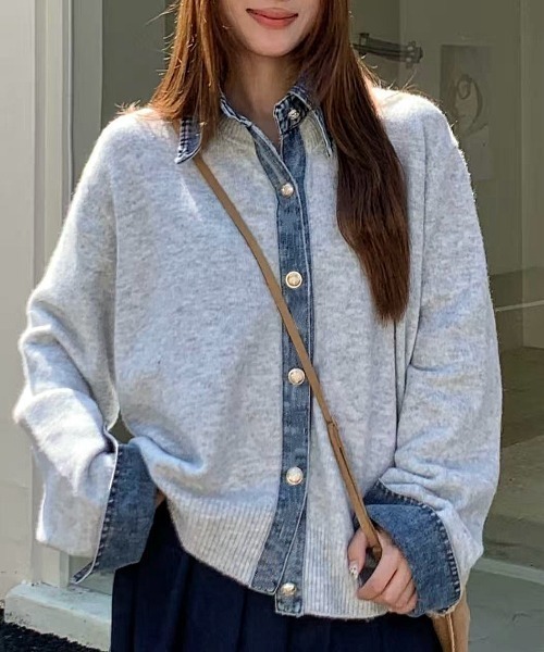 DIAVEL（ディアベル）の「デニムドッキングニットカーディガン／異素材