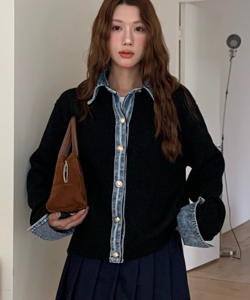 DIAVEL（ディアベル）の「デニムドッキングニットカーディガン／異素材